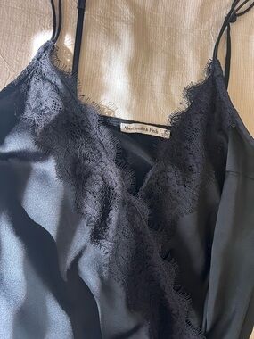 Abercrombie & Fitch Black Satin Lace-Trim Bodysuit